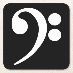 White Bass Clef Square Paper Coaster