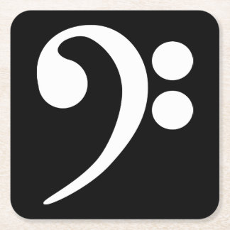 White Bass Clef Square Paper Coaster