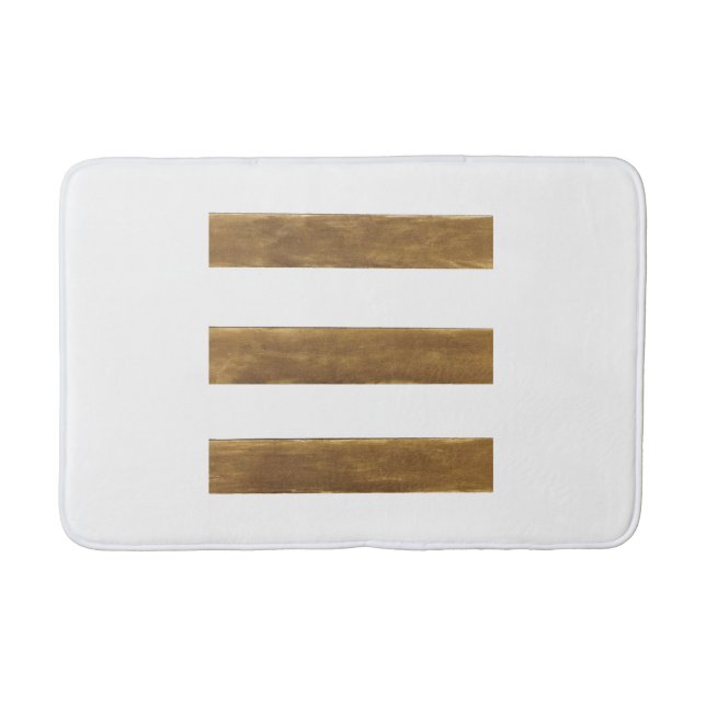 White Bath Mat with Gold Stripes (Front)