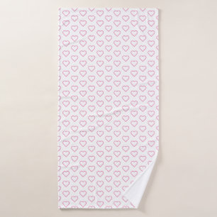 White Bath Towels with Pink Hearts - Choose Colour