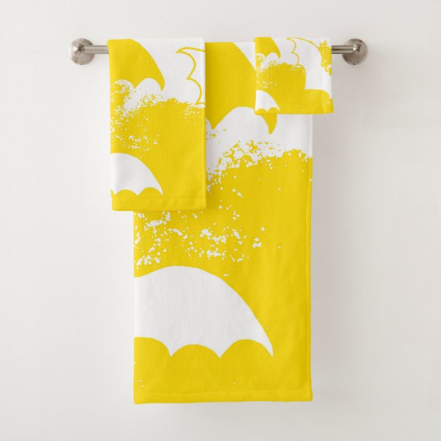 White Bats In Flight Yellow Bath Towel Set (Insitu)