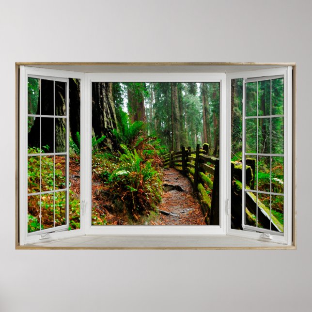 White Bay Window Illusion Forest Path Poster (Front)