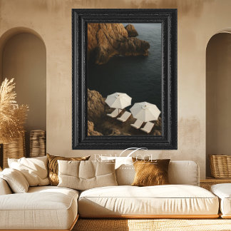 White Beach Chairs Coastal Cliff Scene Canvas Print