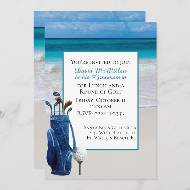White Beach Groom's Golf Party Invitation (Front/Back)