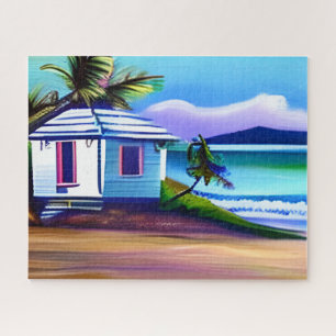White Beach House Tropical Ocean Art Jigsaw Puzzle