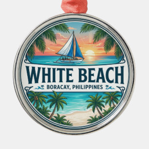White Beach Philippines Metal Ornament