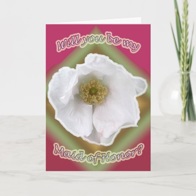 White Beach Rose Maid of Honour Request Card (Front)
