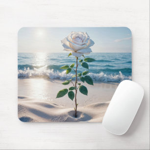 White Beach Rose Mouse Pad