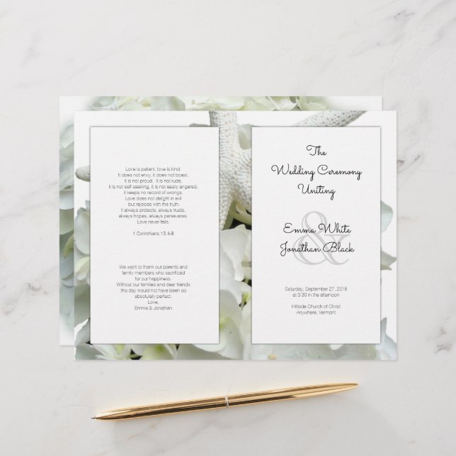 White Beach Theme Wedding Program (Front/Back In Situ)
