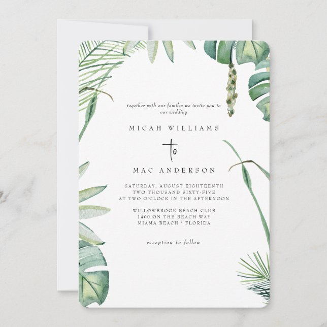 White Beach Tropics No Parents Wedding Invitation (Front)