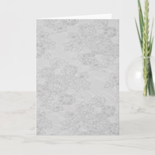 White Beaded Lace Feminine Wedding Card (Front)
