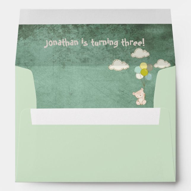 White Bear Balloons Clouds Boy Birthday Envelope (Back (Bottom))
