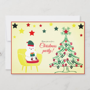 White Bear Cute Unique Modern Christmas Party Invitation