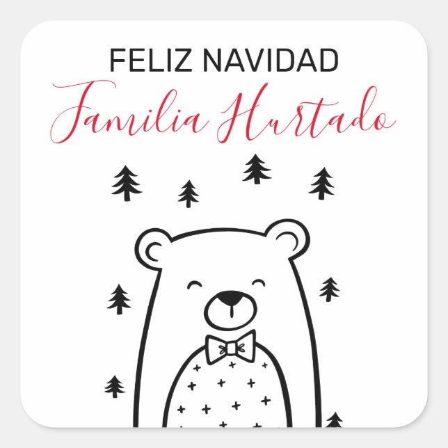 White Bear in Forest Holiday Square Sticker (Front)