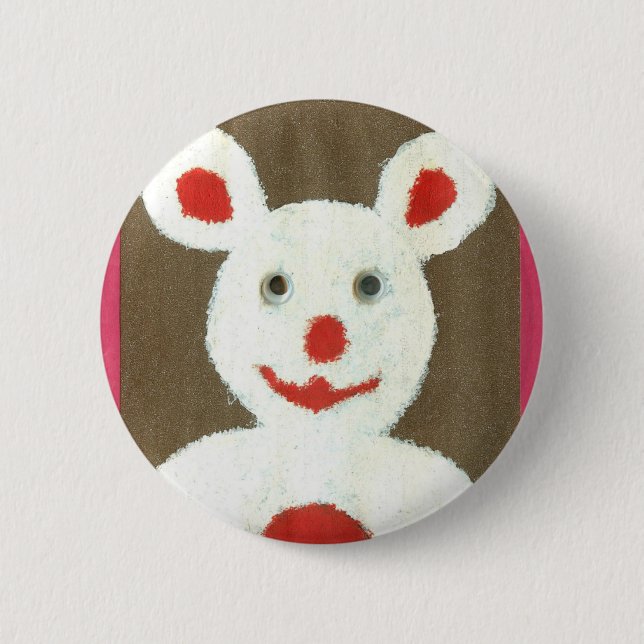 White Bear with Red Nose, Mouth, and Ears (Santa) 2 Inch Round Button (Front)