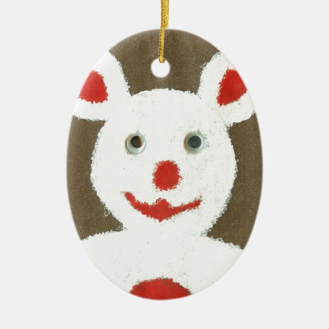 White Bear with Red Nose, Mouth, and Ears (Santa) Ceramic Ornament (Front)