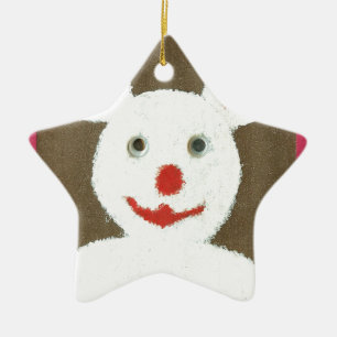 White Bear with Red Nose, Mouth, and Ears (Santa) Ceramic Ornament