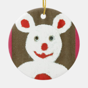 White Bear with Red Nose, Mouth, and Ears (Santa) Ceramic Ornament
