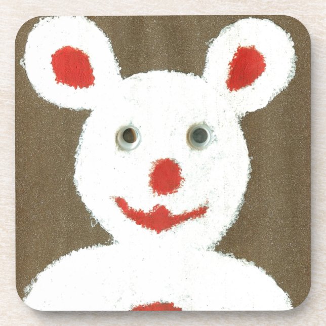 White Bear with Red Nose, Mouth, and Ears (Santa) Coaster (Front)