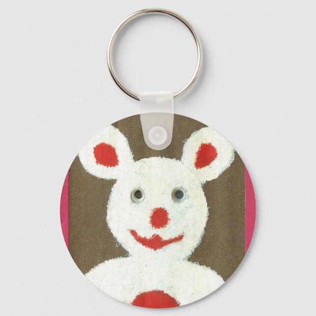 White Bear with Red Nose, Mouth, and Ears (Santa) Keychain (Front)