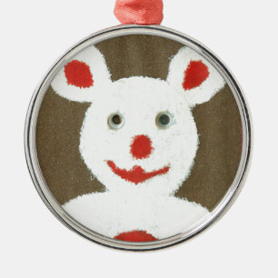 White Bear with Red Nose, Mouth, and Ears (Santa) Metal Ornament