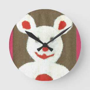White Bear with Red Nose, Mouth, and Ears (Santa) Round Clock