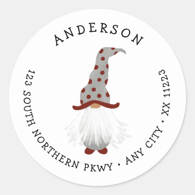 White bearded gnome return address classic round sticker (Front)