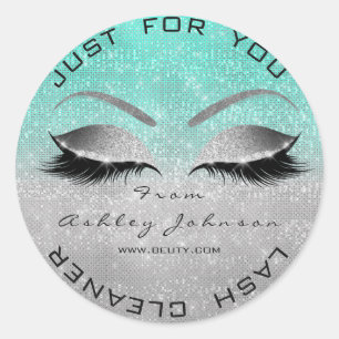 White Beauty Salon Blue Grey Lash Cleaner Classic Round Sticker