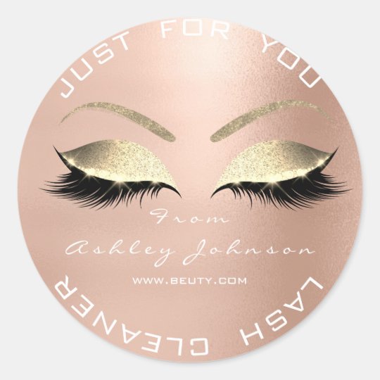White Beauty Salon Glitter Pink Gold Lash Cleaner Classic Round Sticker