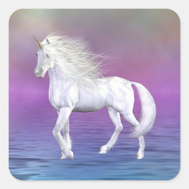 White Beauty Unicorn Square Sticker (Front)
