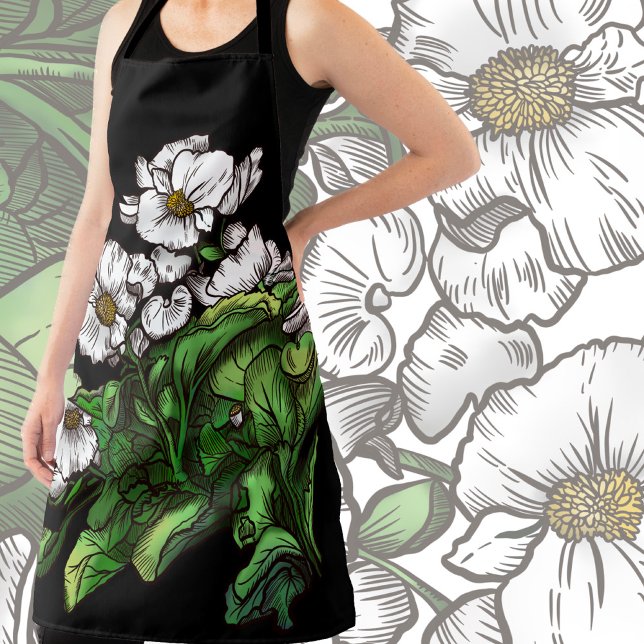 White Begonias Floral  Apron (Creator Uploaded)