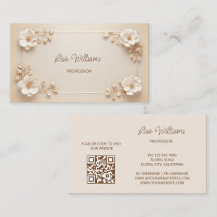 White Beige 3D Flowers Business Card