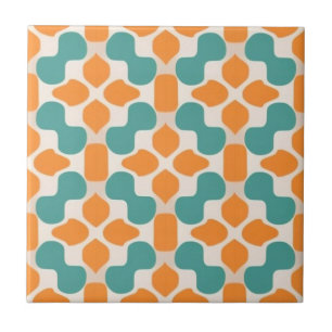 White, beige, acqua-blue and orange floral tile