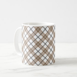 White beige black diagonal light chequered pattern coffee mug