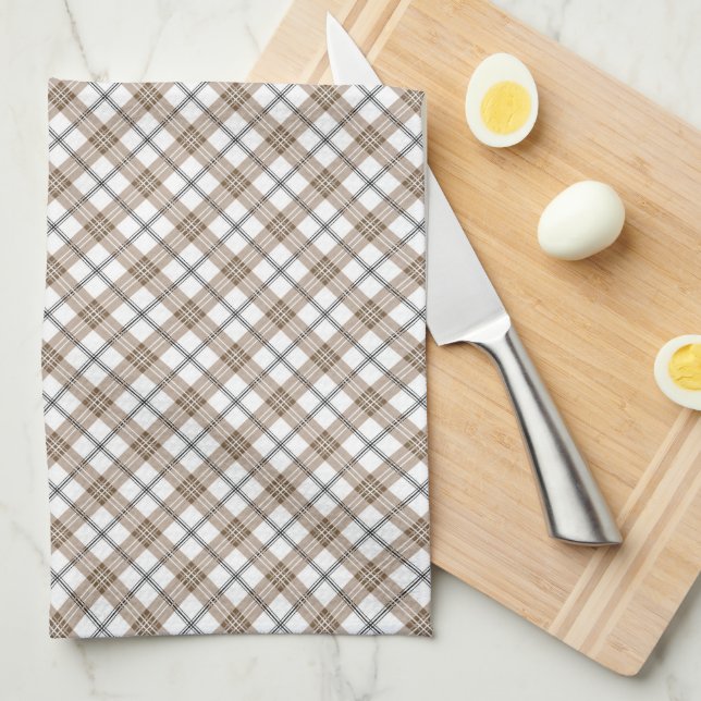 White beige black diagonal light chequered pattern kitchen towel (Quarter Fold)