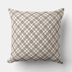White beige black diagonal light chequered pattern throw pillow