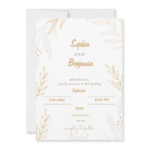 White Beige Elegant Floral Wedding IInvitation