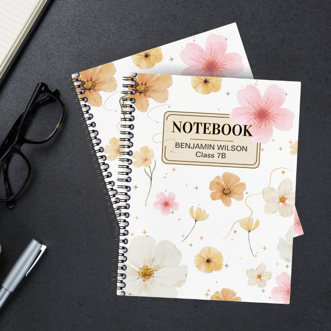 White & Beige Floral Watercolor Spiral Notebook (White & Beige Floral Watercolor Spiral Notebook With Custom Name )