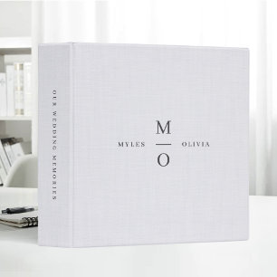 White Beige Linen Minimal Wedding Album Initials Binder