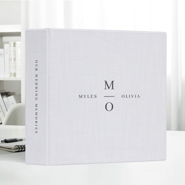 White Beige Linen Minimal Wedding Album Initials Binder (Creator Uploaded)