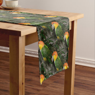 White Bellied Caique Parrot with Bamboo Tree Short Table Runner