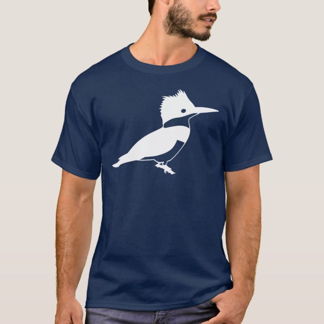 White Belted Kingfisher Bird Side View T-Shirt (Front)