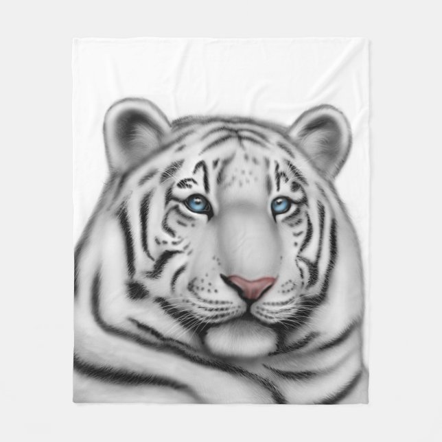White Bengal Tiger Blue Eyes Fleece Blanket (Front)