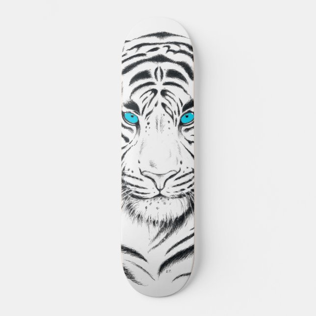 White Bengal Tiger Ink Art Skateboard (Front)