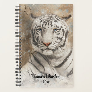White Bengal Tiger Photography Modern Watercolor Planner