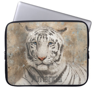White Bengal Tiger Watercolor Monogram Laptop Sleeve