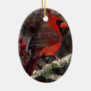 White Berries Primitive Christmas Red Cardinal Ceramic Ornament