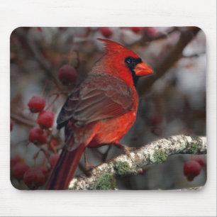 White Berries Primitive Christmas Red Cardinal Mouse Pad