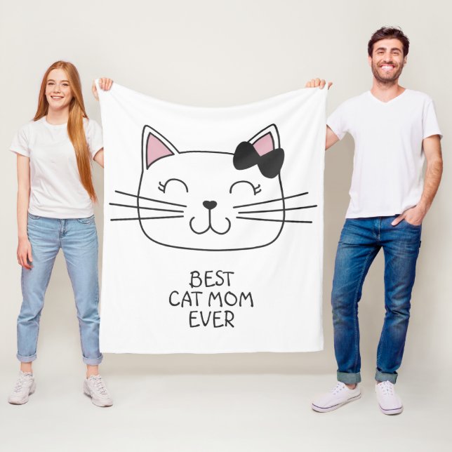 White best cat Mom ever with cute cartoon kitty Fleece Blanket (In Situ)