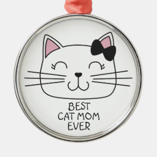 White best cat Mom ever with cute cartoon kitty Metal Ornament